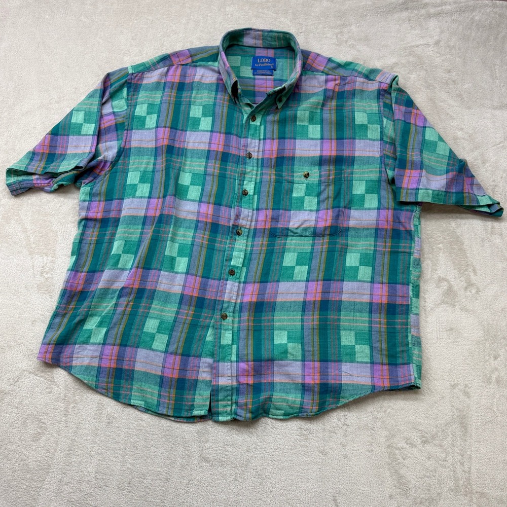 Vintage Lobo by Pendleton Button Down Shirt Mens XL Green‎ Plaid Short Sleeve